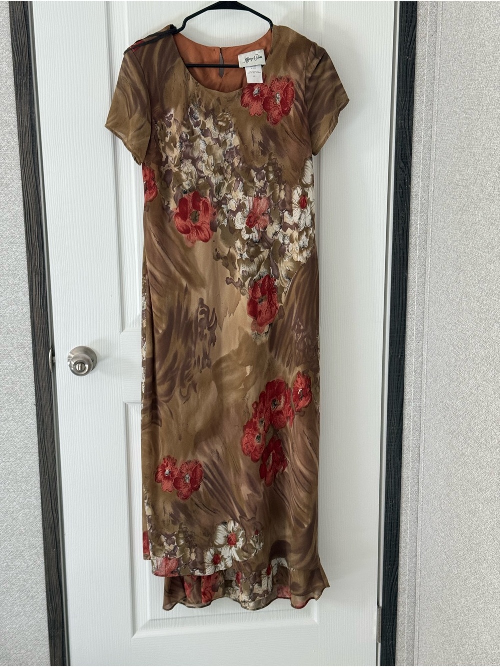 Topshop Brown Maxi Dress with Red Floral Print